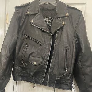 Barneys Leather Black Motorcycle Jacket, Small